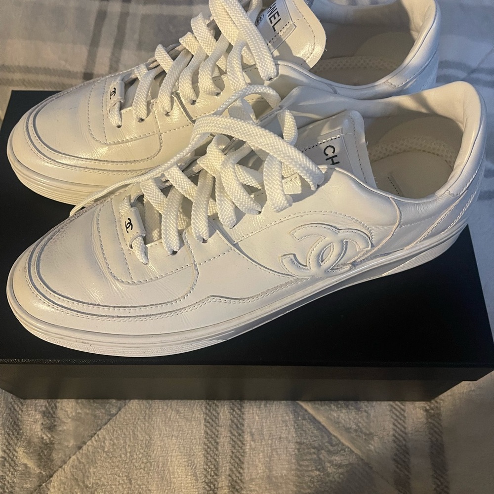 CHANEL Classic White Leather Sneakers